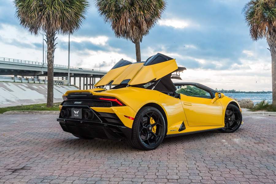 rent yellow lamborghini huracan evo spyder miami