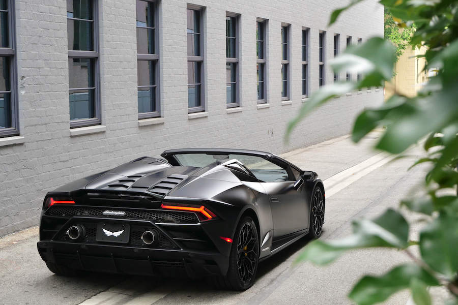 Matte Black Lamborghini Huracan EVO Spyder for Rent