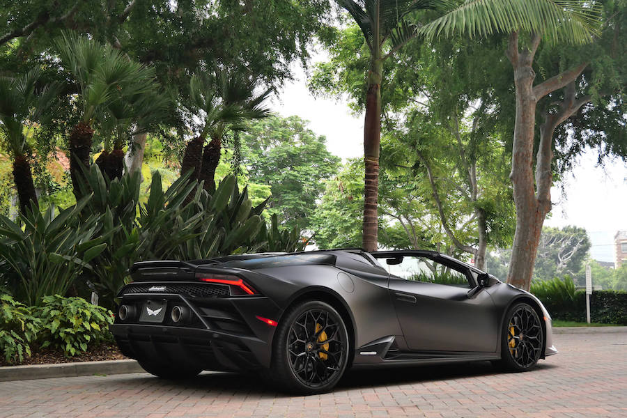 Rent a Matte Black Lamborghini Huracan EVO Spyder in Los Angeles