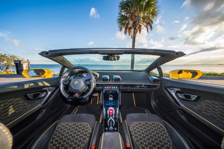 yellow lamborghini huracan evo spyder for rent miami