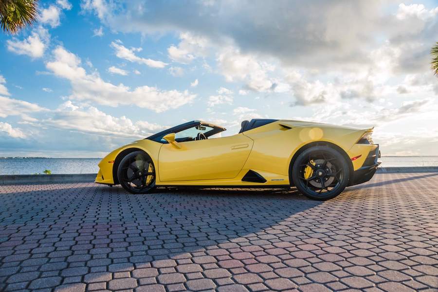 rent yellow lamborghini huracan evo spyder miami