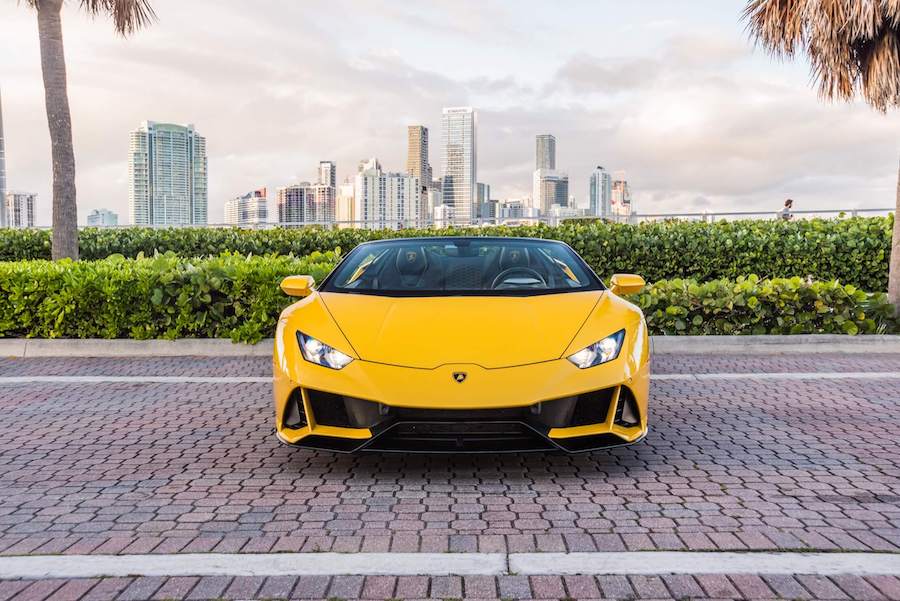 yellow lamborghini huracan evo spyder rental miami