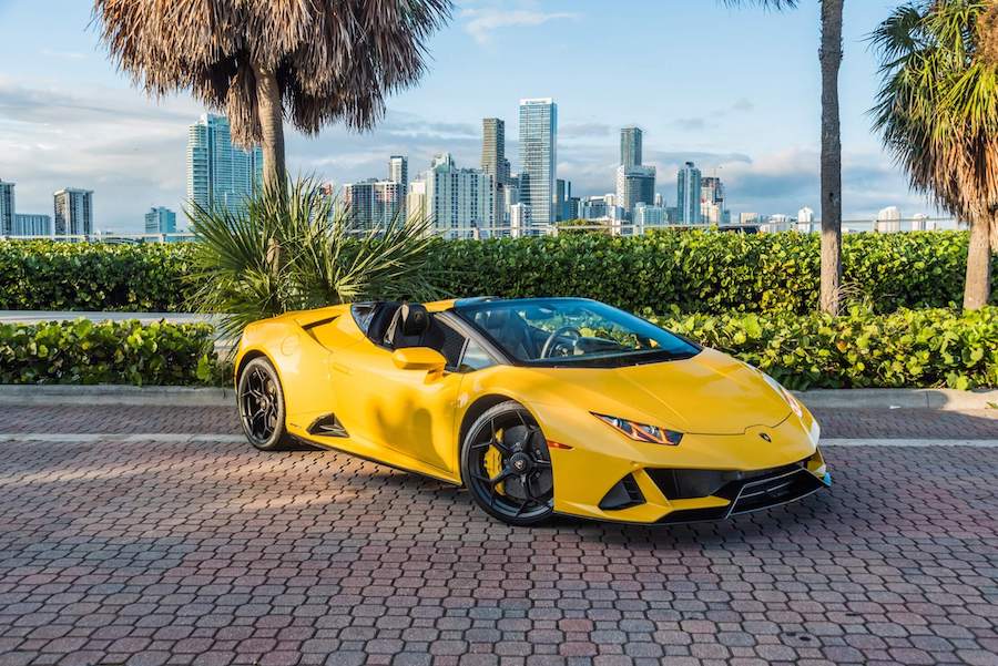yellow lamborghini huracan evo spyder rental miami