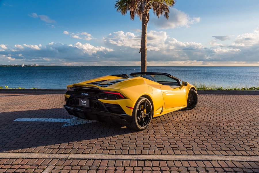 rent yellow lamborghini huracan evo spyder miami