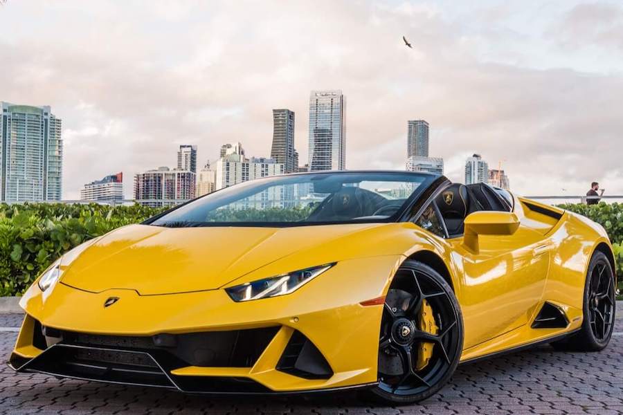 yellow lamborghini huracan evo spyder rental miami