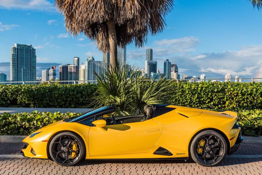 yellow lamborghini huracan evo spyder rental miami