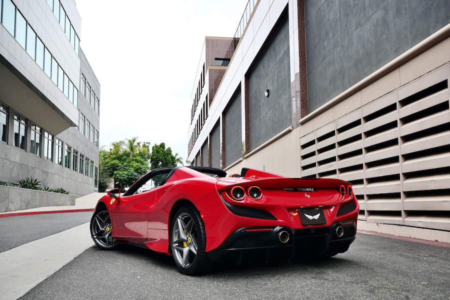 Luxury Ferrari F8 Spider Red for rental LA