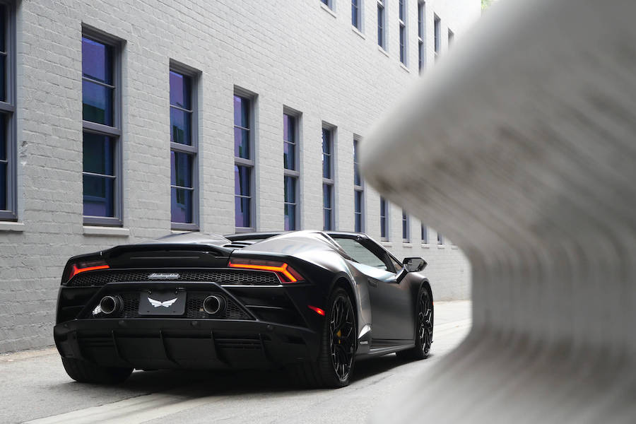 Matte Black Lamborghini Huracan EVO Spyder for Rent