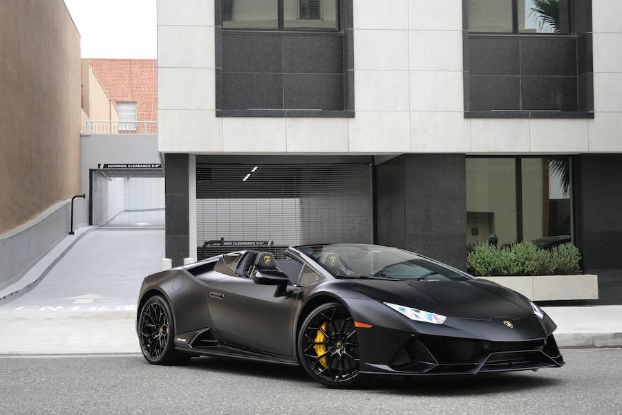 Matte Black Lamborghini Huracan EVO Spyder Rental LAX